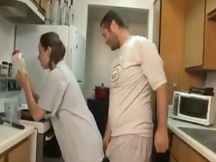 brother and sister blowjob in the kitchen